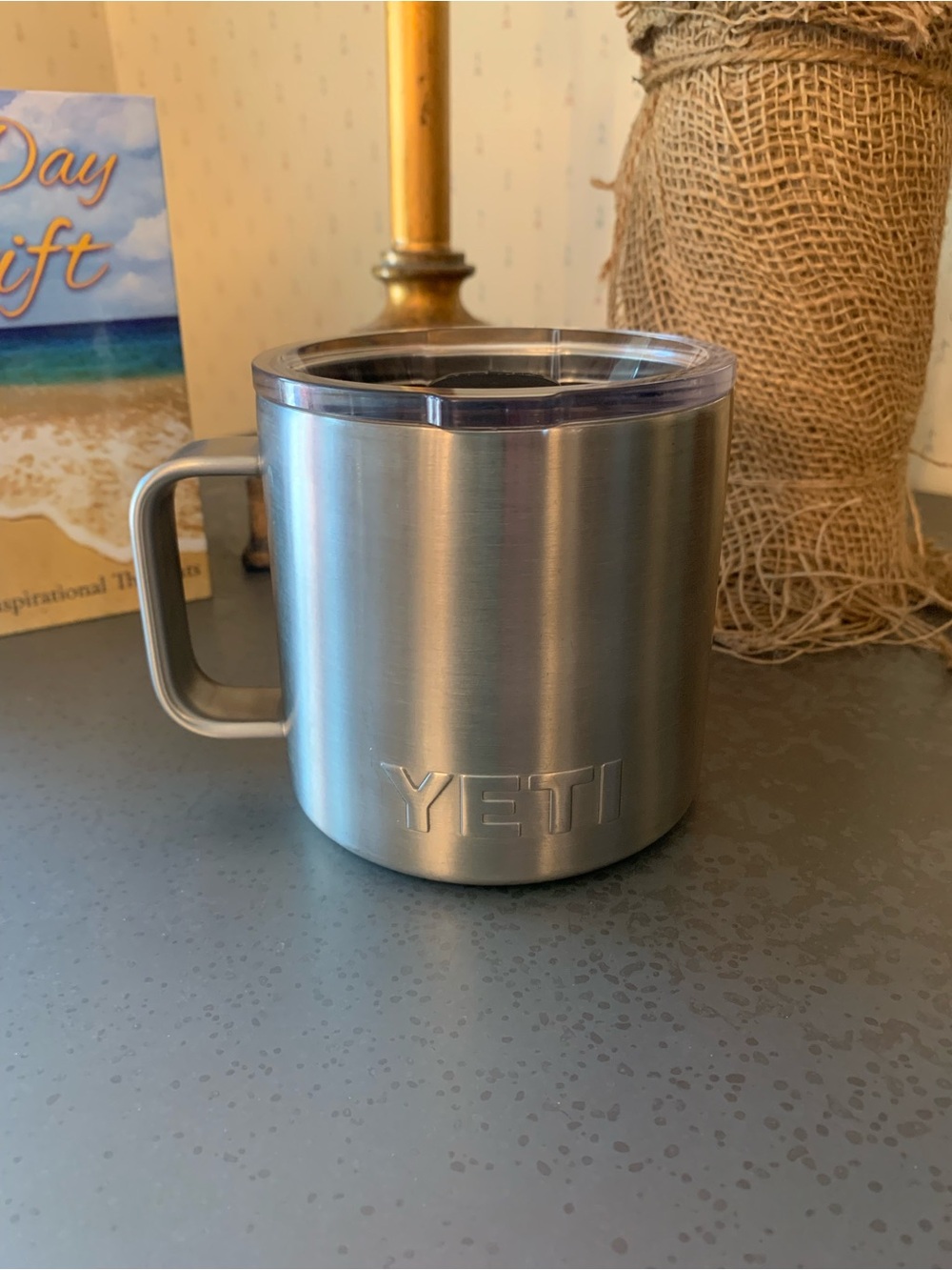 YETI, NEW NEVER USED, 14 oz. Rambler stackable STAINLESS mug.